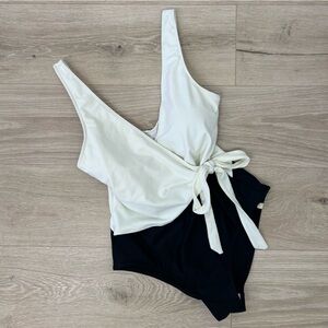 summersalt Two-Tone White and Black One-Piece Swimsuit with Side Tie
